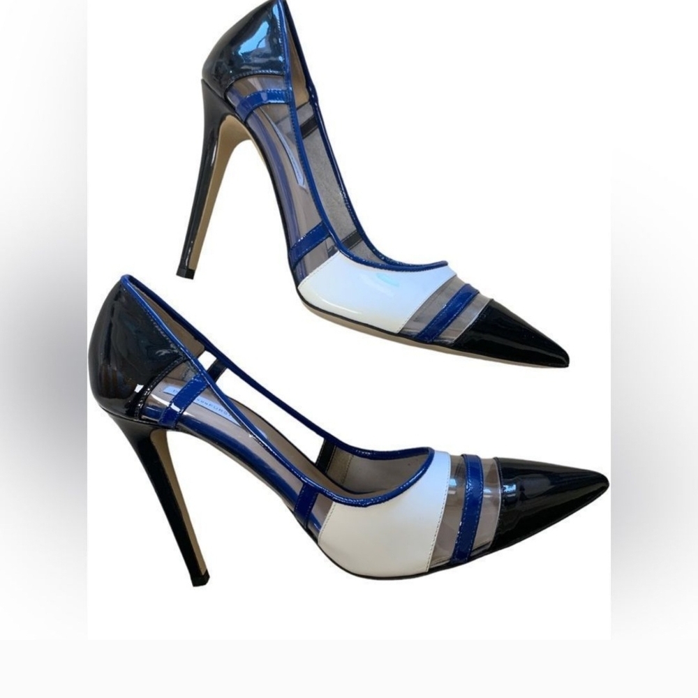 Diane Von Furstenberg Heels. White Black Blue,and Clear.